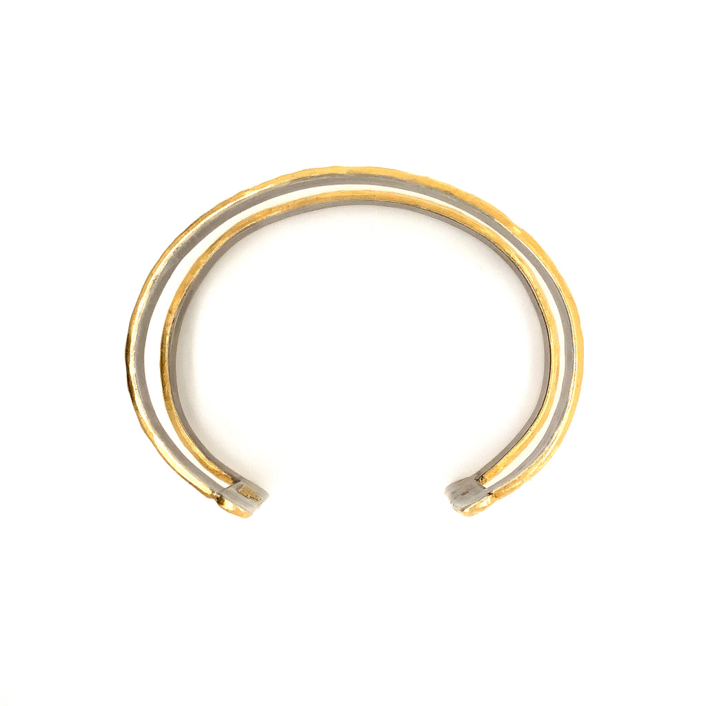 lika behar stockholm two tier open cuff bracelet 24k fusion gold and sterling silver