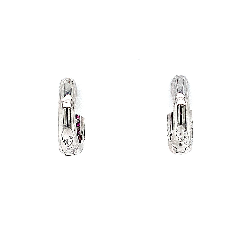 afarin collection pavé ruby huggies earring 18k white gold and black rhodium finished