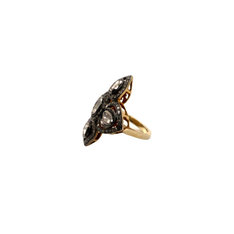 polki diamond gothic right hand ring set in sterling silver with gold vermeil