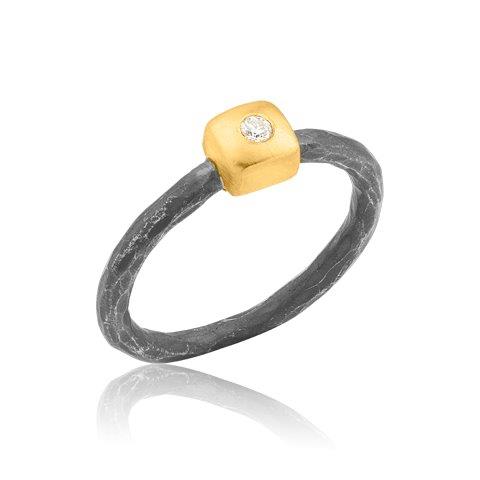lika behar collection geom square ring diamond equals 0.04 ctw 24k gold & oxidized silver