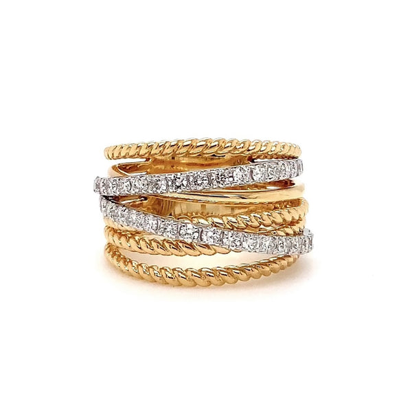 seven row cable & pavée diamond statement band in 18kt white and yellow gold.