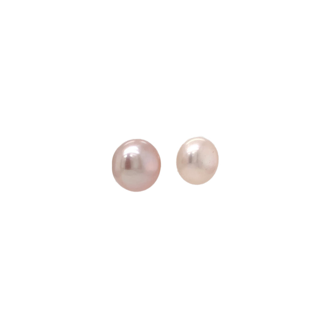 pinkish freshwater pearl stud earrings in 14k of yellow gold