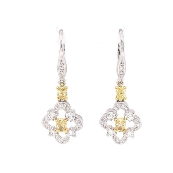 roman + jules fancy yellow and white diamond drop earrings 18 kt white and yellow gold