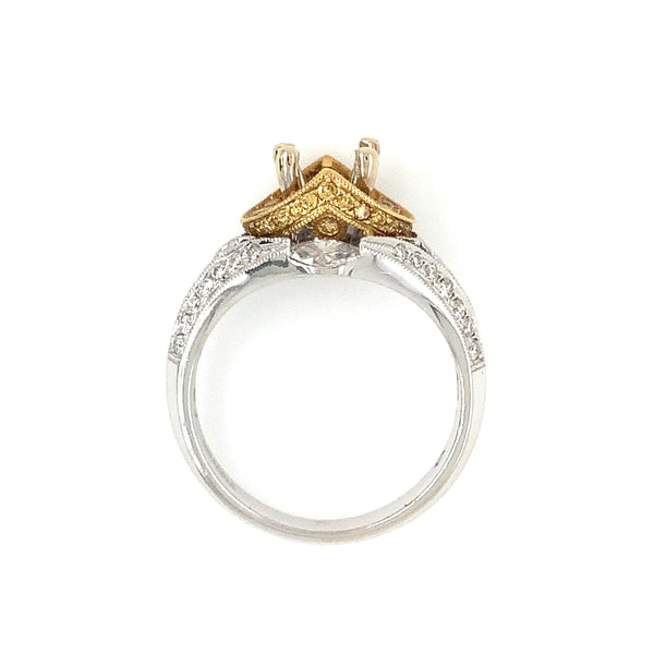 vintage inspired paved yellow and white diamond semi mounting 18 kt white and yellow gold 0.43 ctw