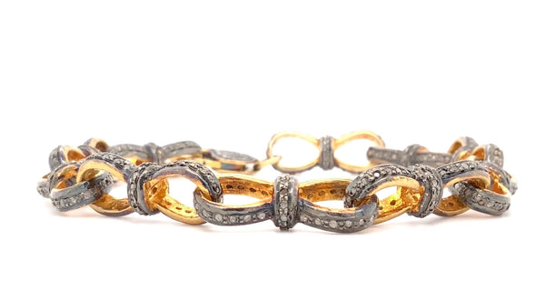 black diamond sterling silver and gold vermeil pavée link bracelet
