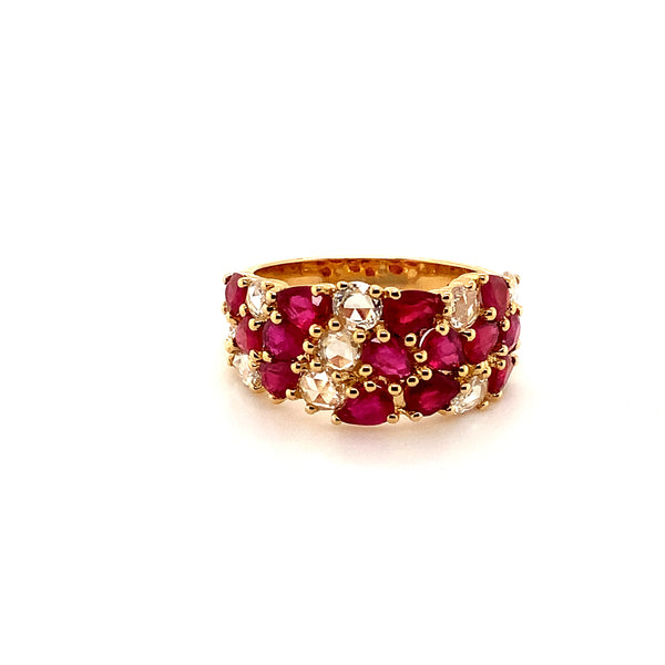 asba collection fine ruby and rose cut diamond band set in 18k yellow gold