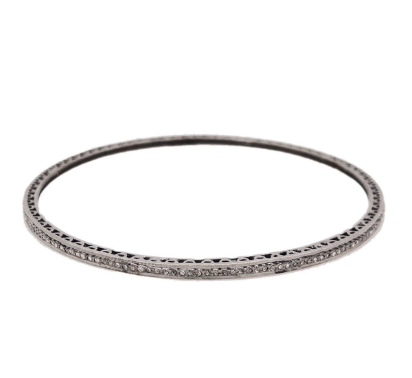 thin stackable salt and pepper diamond bangle 0.80 ctw oxidized sterling silver