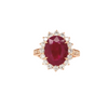certified one of a kind oval shaped burmese ruby and diamond set in 18k rose gold ring.
