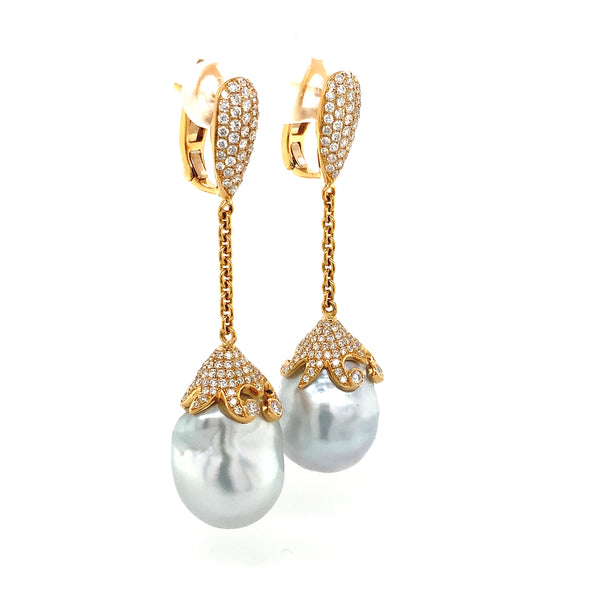 asba collection 18kt yellow gold white south sea baroque pearl and pavé set diamond earrings