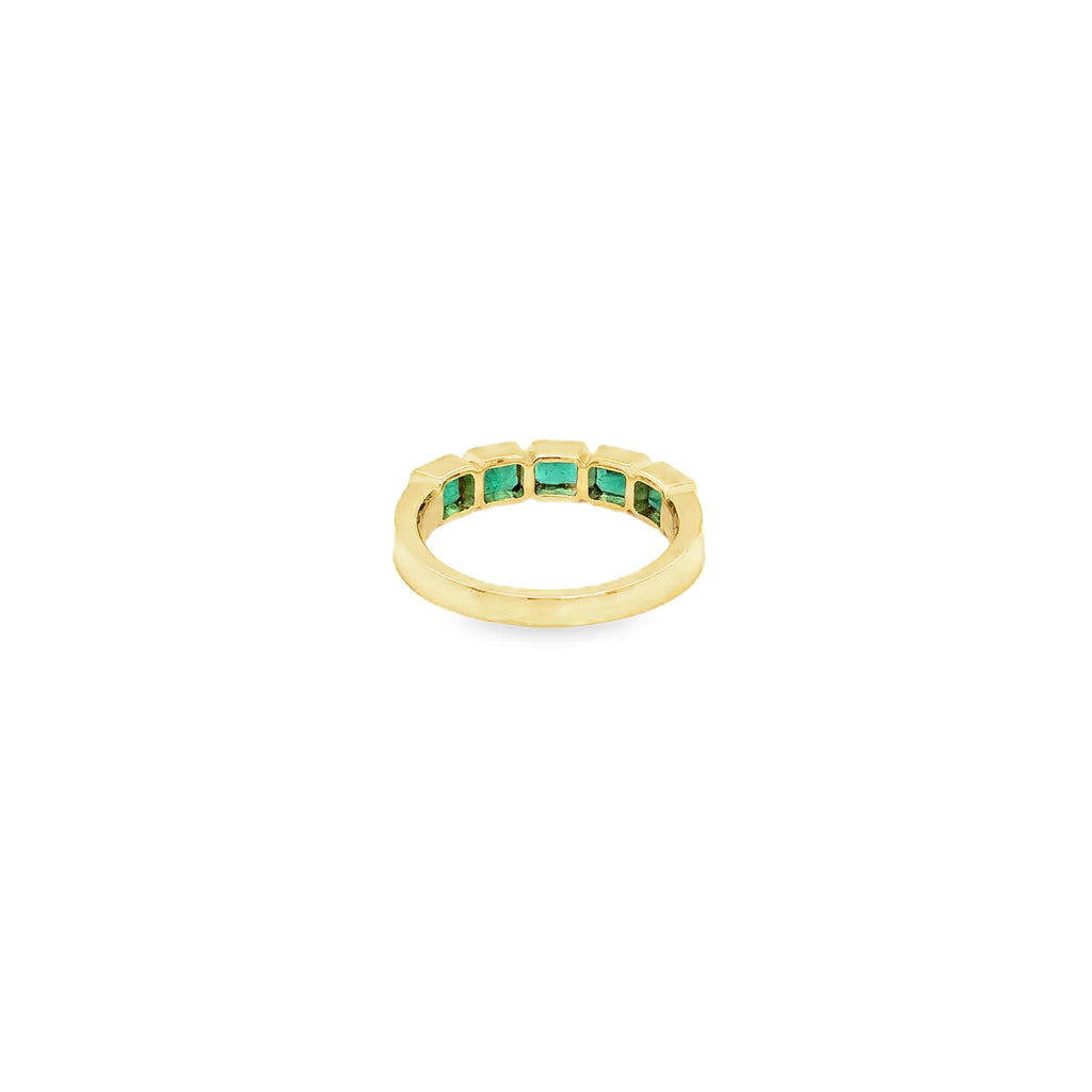 David Kord Bezel Set Emerald Cut Gem Quality Emerald Stackable Band Set in 18K Y