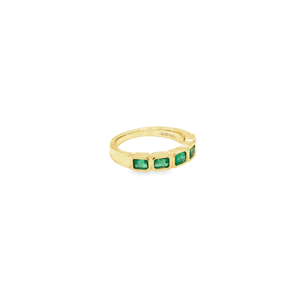 David Kord Bezel Set Emerald Cut Gem Quality Emerald Stackable Band Set in 18K Y