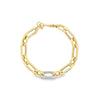 Paperclip Chain Link With Pave Diamond Set in 14 kt Yellow Gold Bracelet