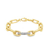 Paperclip Chain Link With Pave Diamond Set in 14 kt Yellow Gold Bracelet