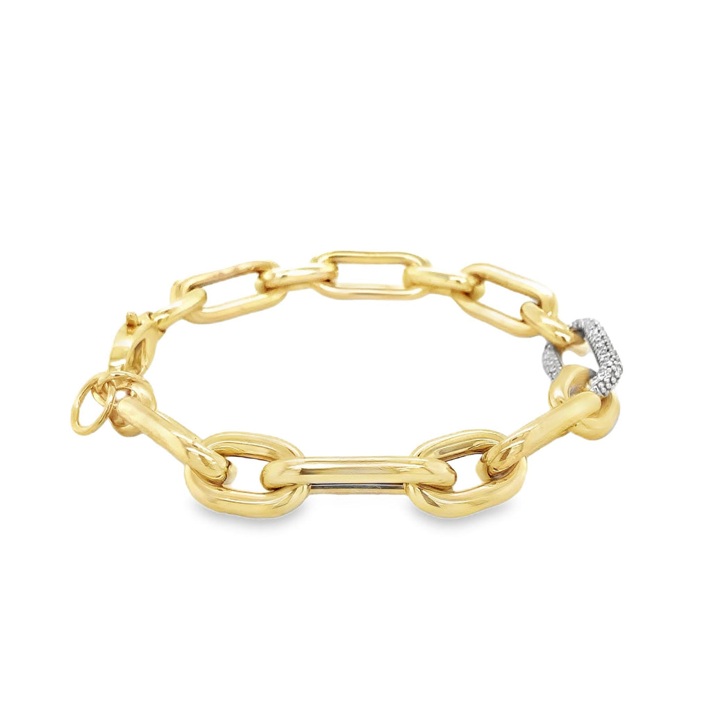 Paperclip Chain Link With Pave Diamond Set in 14 kt Yellow Gold Bracelet