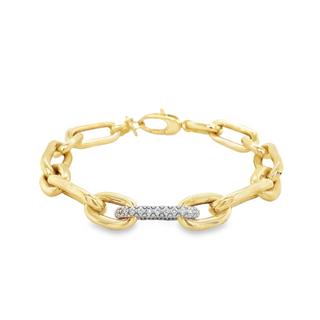 Paperclip Chain Link With Pave Diamond Set in 14 kt Yellow Gold Bracelet