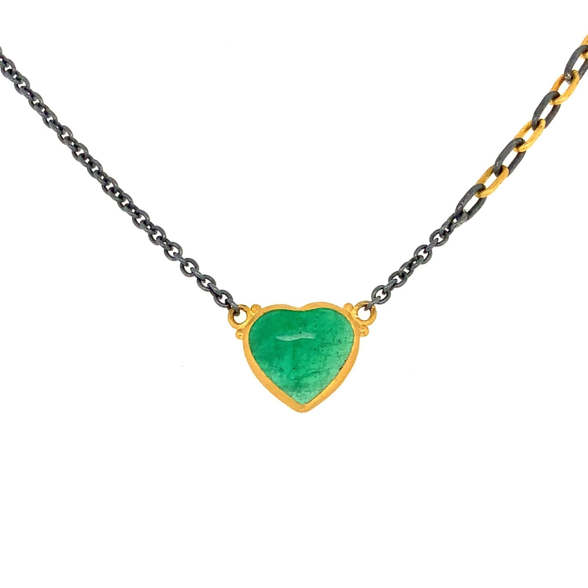 Emerald Heart Necklace in 14K Yellow Gold - M. Flynn