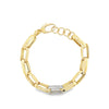 Paperclip Chain Link With Pave Diamond Set in 14 kt Yellow Gold Bracelet