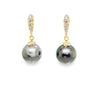 ASBA Collection Black Tahitian Pearl And Diamond Earring set in 14K Yellow Gold