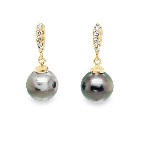 ASBA Collection Black Tahitian Pearl And Diamond Earring set in 14K Yellow Gold