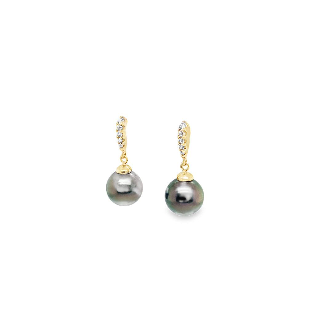 ASBA Collection Black Tahitian Pearl And Diamond Earring set in 14K Yellow Gold