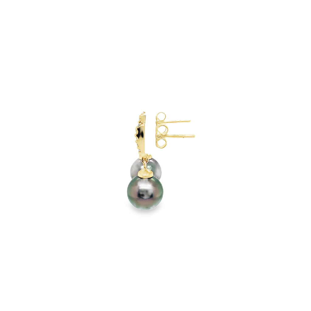 ASBA Collection Black Tahitian Pearl And Diamond Earring set in 14K Yellow Gold