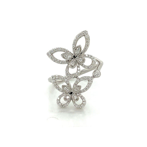 Roman+Jules 2 Butterfly Bypass Right Hand  Diamond Ring Fashioned in 14K White G