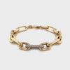 Paperclip Chain Link With Pave Diamond Set in 14 kt Yellow Gold Bracelet