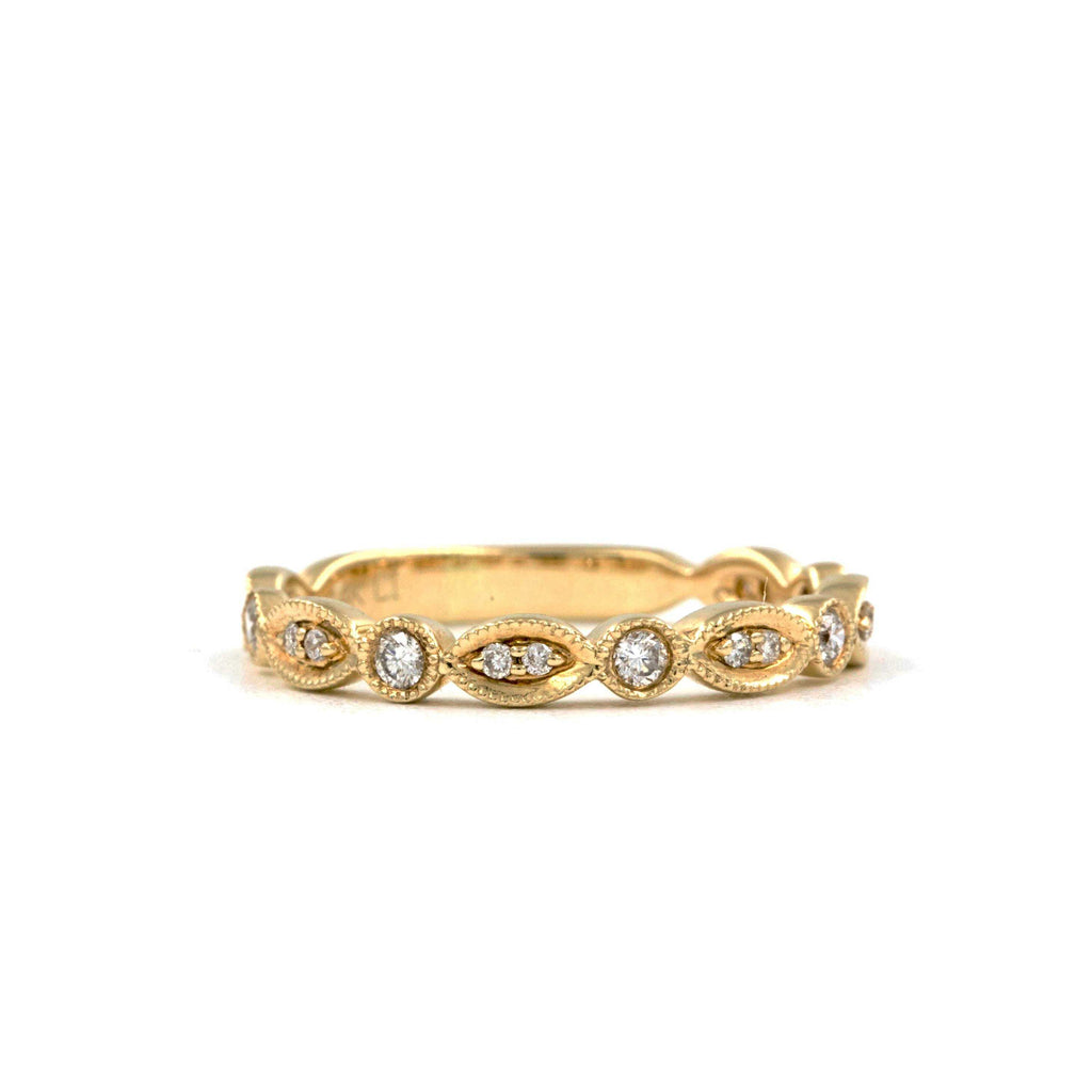 vintage inspired stackable diamond paved ring14 kt yellow gold