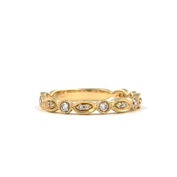 vintage inspired stackable diamond paved ring14 kt yellow gold