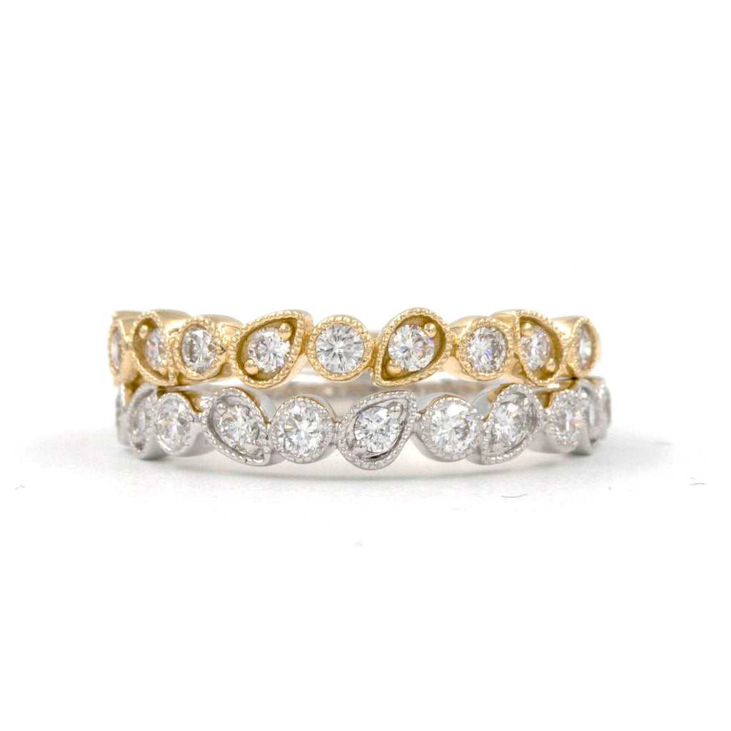 pear and round alternating shaped stackable diamond ring 14k yellow gold