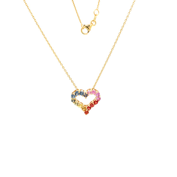 afarin collection multi color sapphire heart shape pendant 0.76ct 18k yellow gold