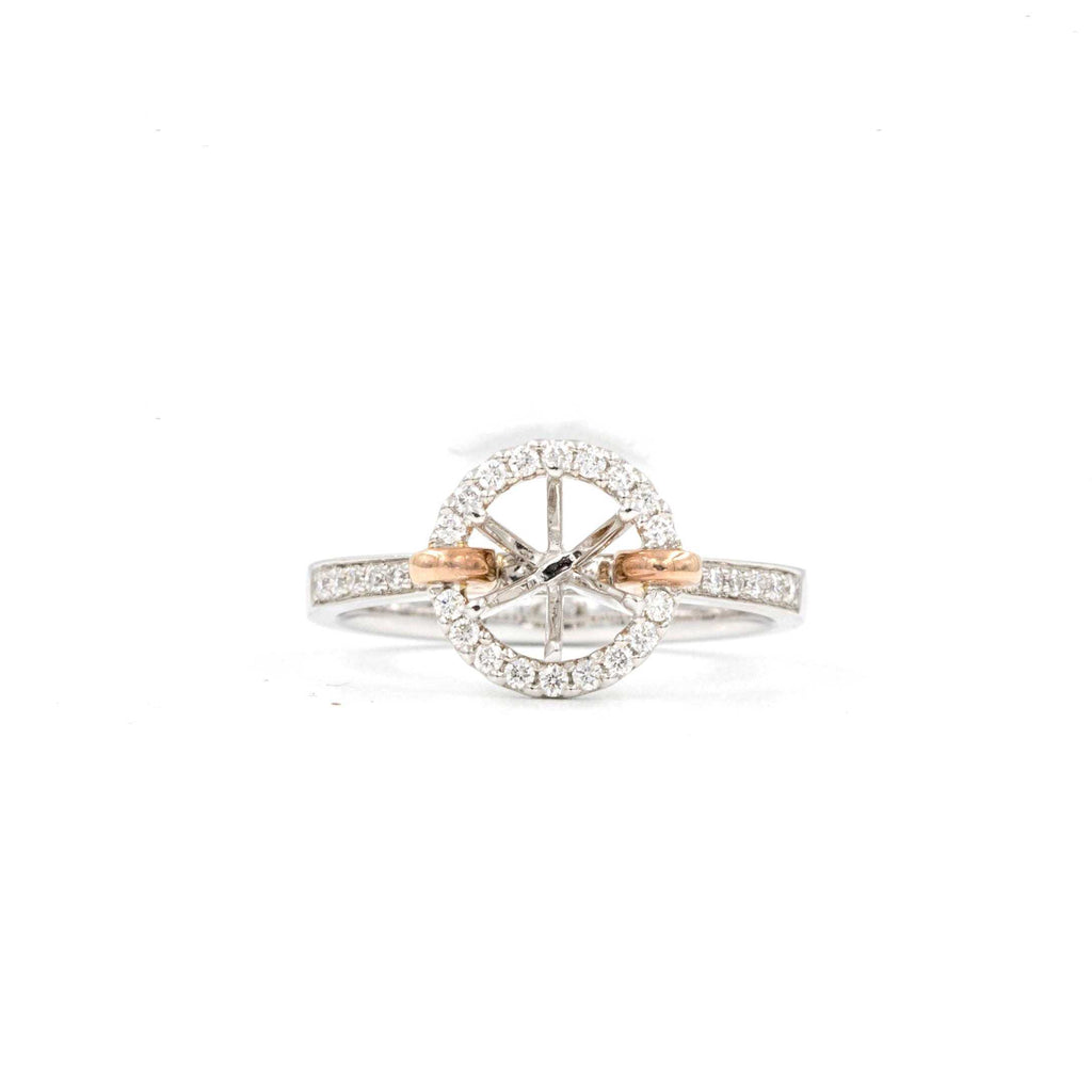 rose gold accented round halo semi mounting 30 round brilliant diamonds  0.22ctw 14k white and rose gold
