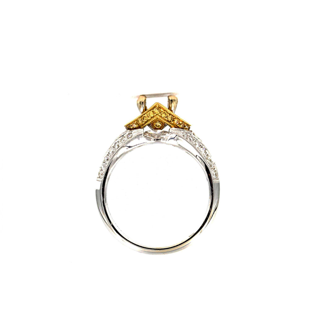 vintage inspired paved yellow and white diamond semi mounting 18 kt white and yellow gold 0.43 ctw