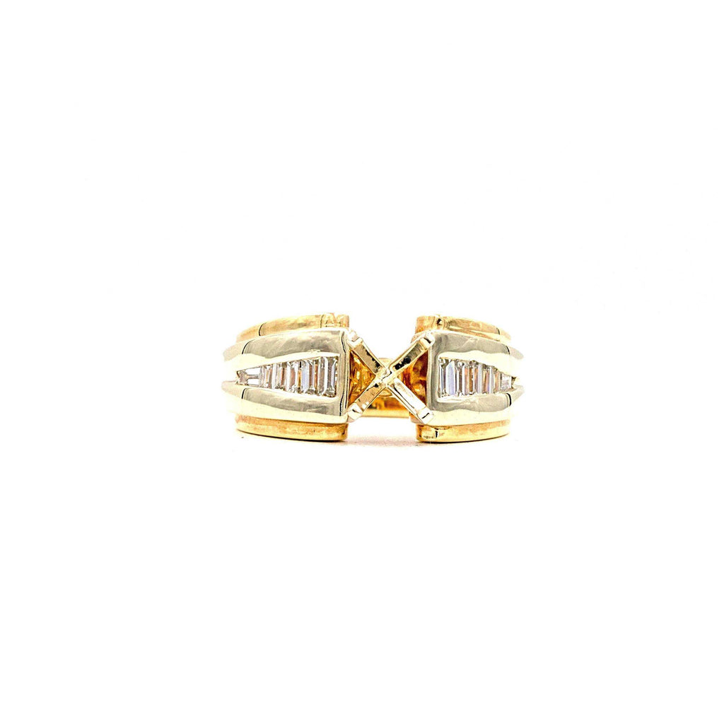 diamond baguette semi mounting ring with 12 tapered baguettes 0.68ctw  channel set in 14k yellow gold and white gold