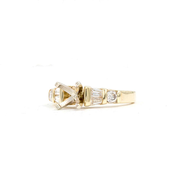 baguette and round brilliant cut diamond semi mounting 14 kt yellow gold