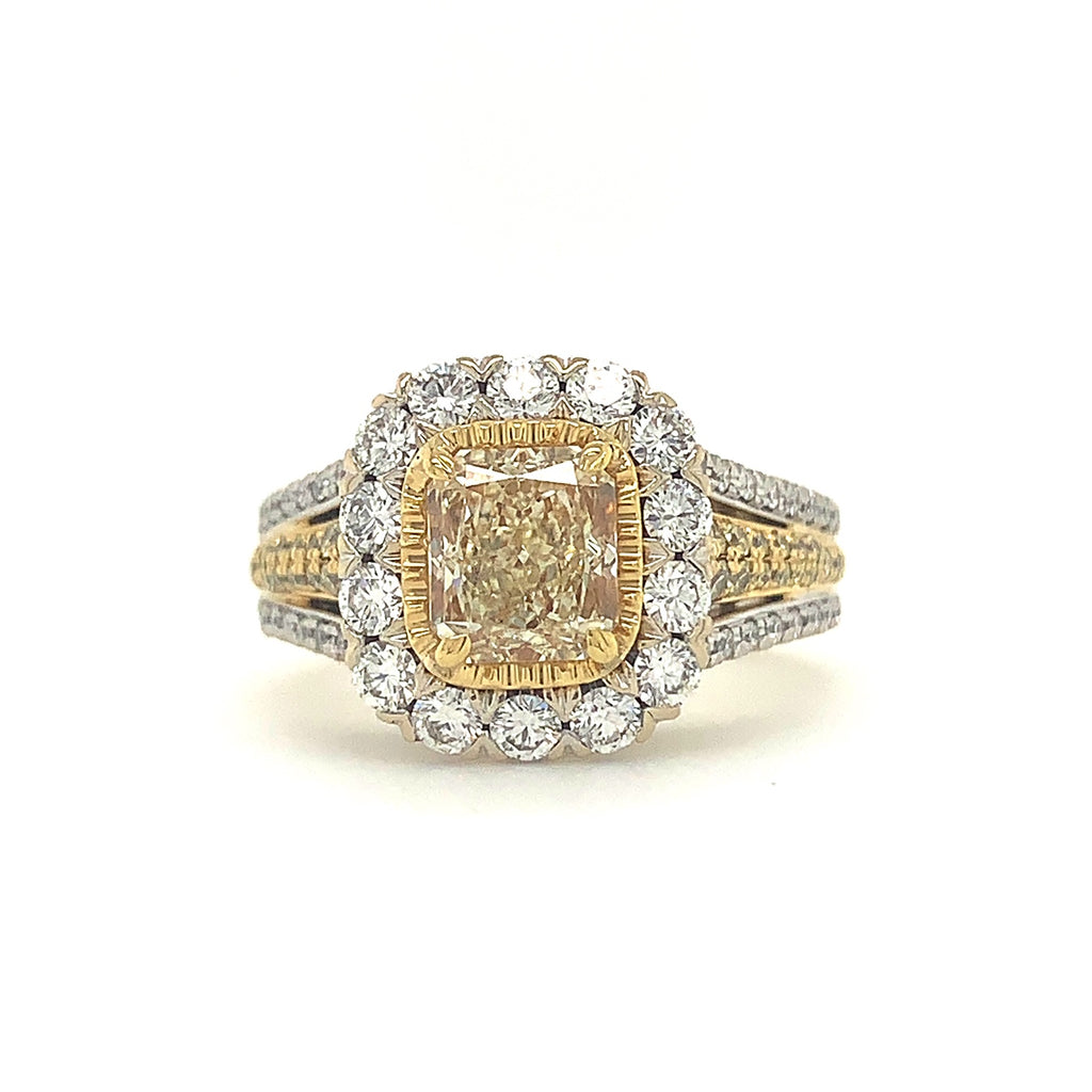 Christopher Designs Cushion Light Fancy Yellow 1.38tw GIA Certified and White Diamond with 0.72tcw Ring | Blacy's Fine Jewelers