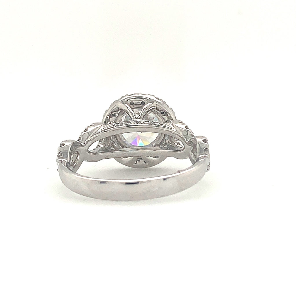 0.63ctw Christopher Designs Round Halo Semi Mounting, Middle stone CZ, 18K White Gold | Blacy's Fine Jewelers