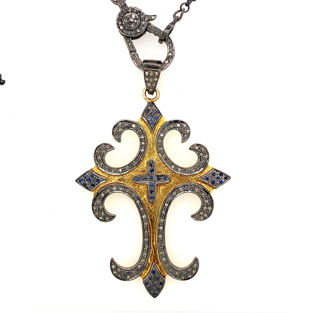 sterling silver and 24k gold vermeil black diamond cross pendant