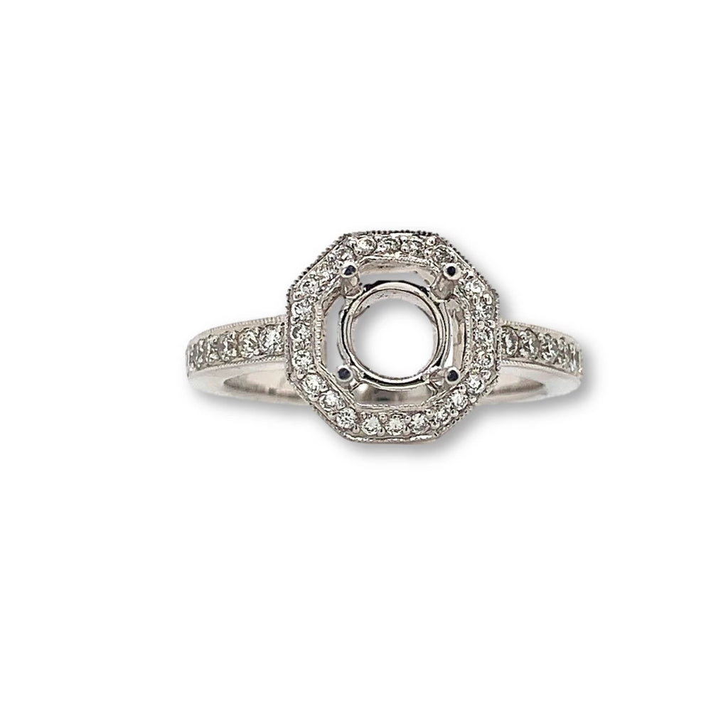 14K White Gold Octagon Halo Semi Mounting .27ctw of Diamonds | Blacy's Fine Jewelers