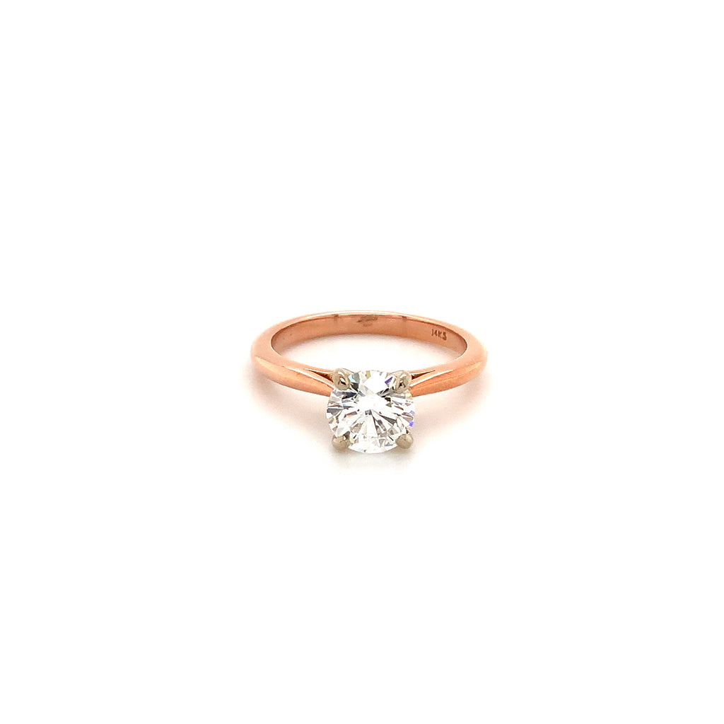 gia certified solitaire round brilliant cut diamond 1.18ct  ring in 18k rose gold
