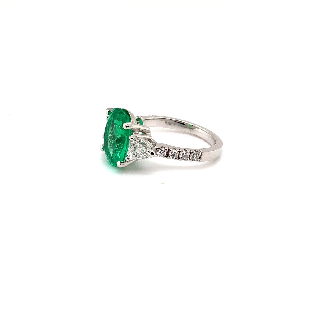 one of a kind natural fine colombian emerald and diamond ring 18k white gold