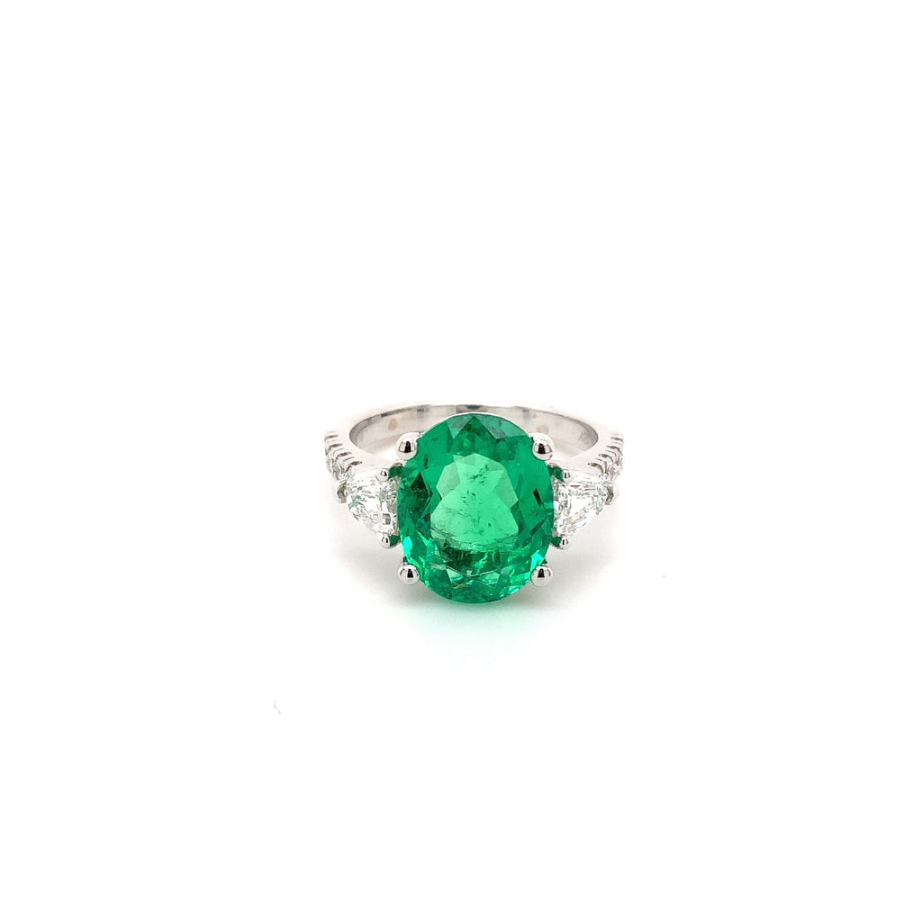 one of a kind natural fine colombian emerald and diamond ring 18k white gold