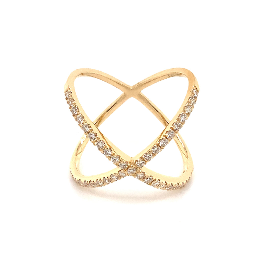 crisscross diamond ring set in 18k yellow gold and 0.50 ct