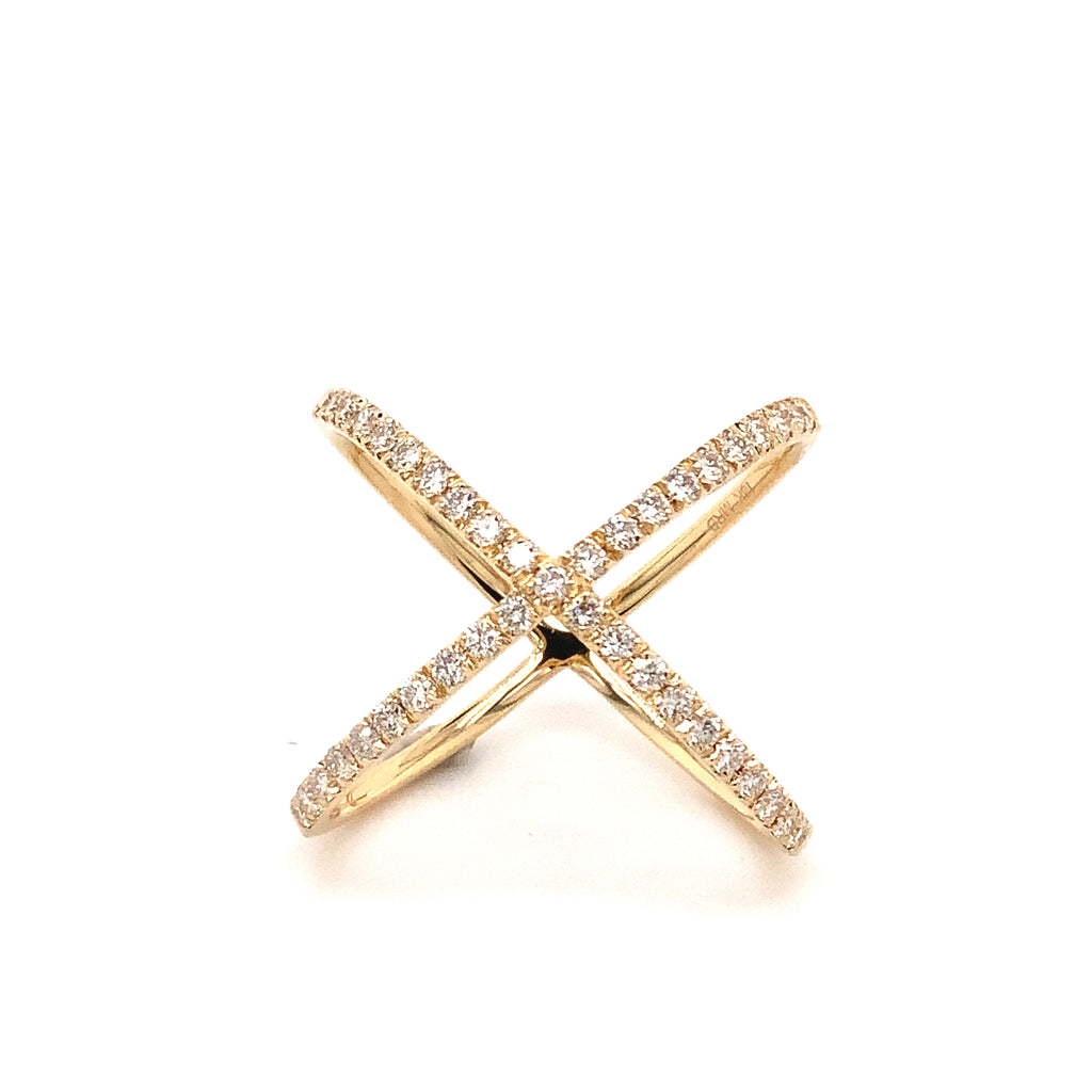 crisscross diamond ring set in 18k yellow gold and 0.50 ct