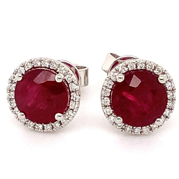 roman + jules fine quality ruby and diamond halo earrings in 18 kt white gold. 2.20 cts t.w.