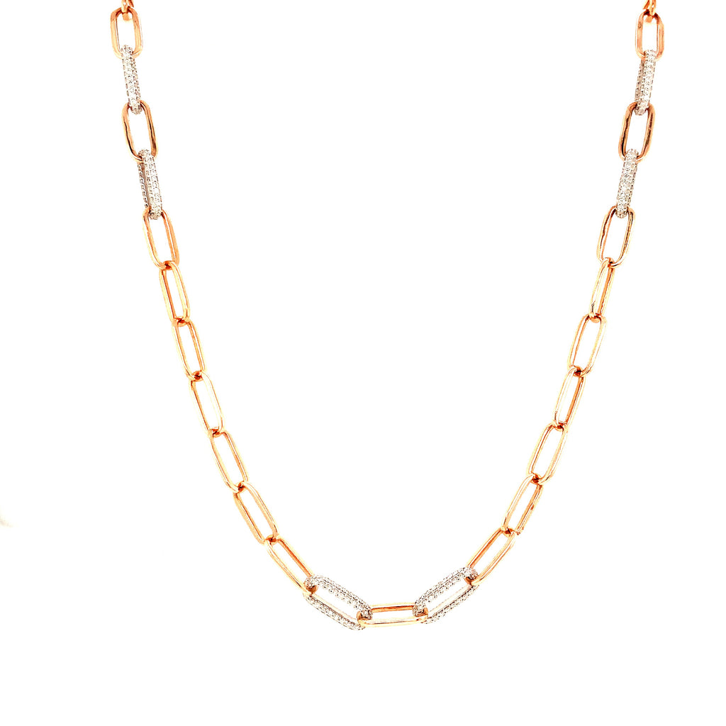 pavé diamond paperclip necklace 14k rose and white gold 2.11 cts. tw. 16.5 inches long