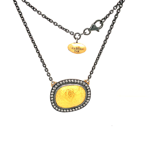 lika behar reflections necklace diamonds 0.46 ctw 24k yellow gold and oxidized silver
