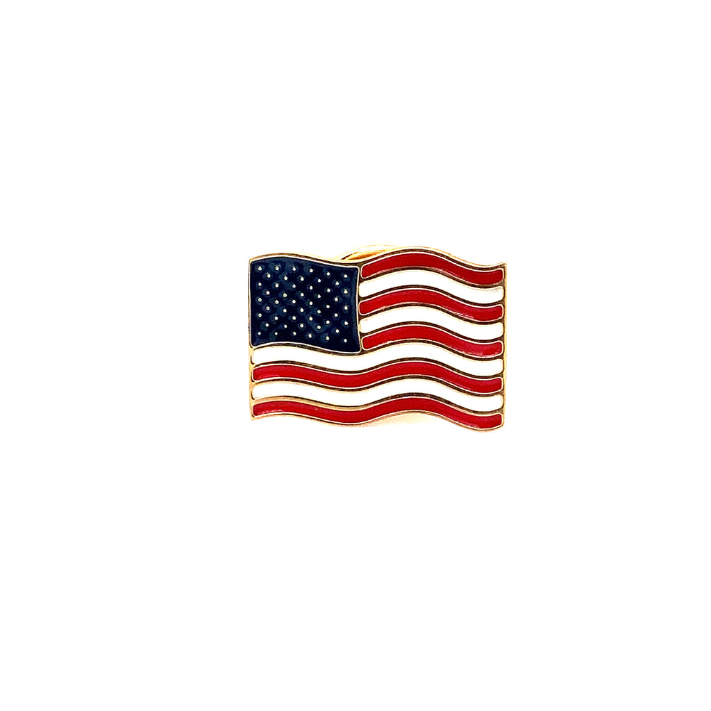 american flag  lapel pin enameled made in 18kt yellow gold