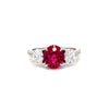 fine oval ruby 2.55 cts and diamond ring set in platinum one of a kind.