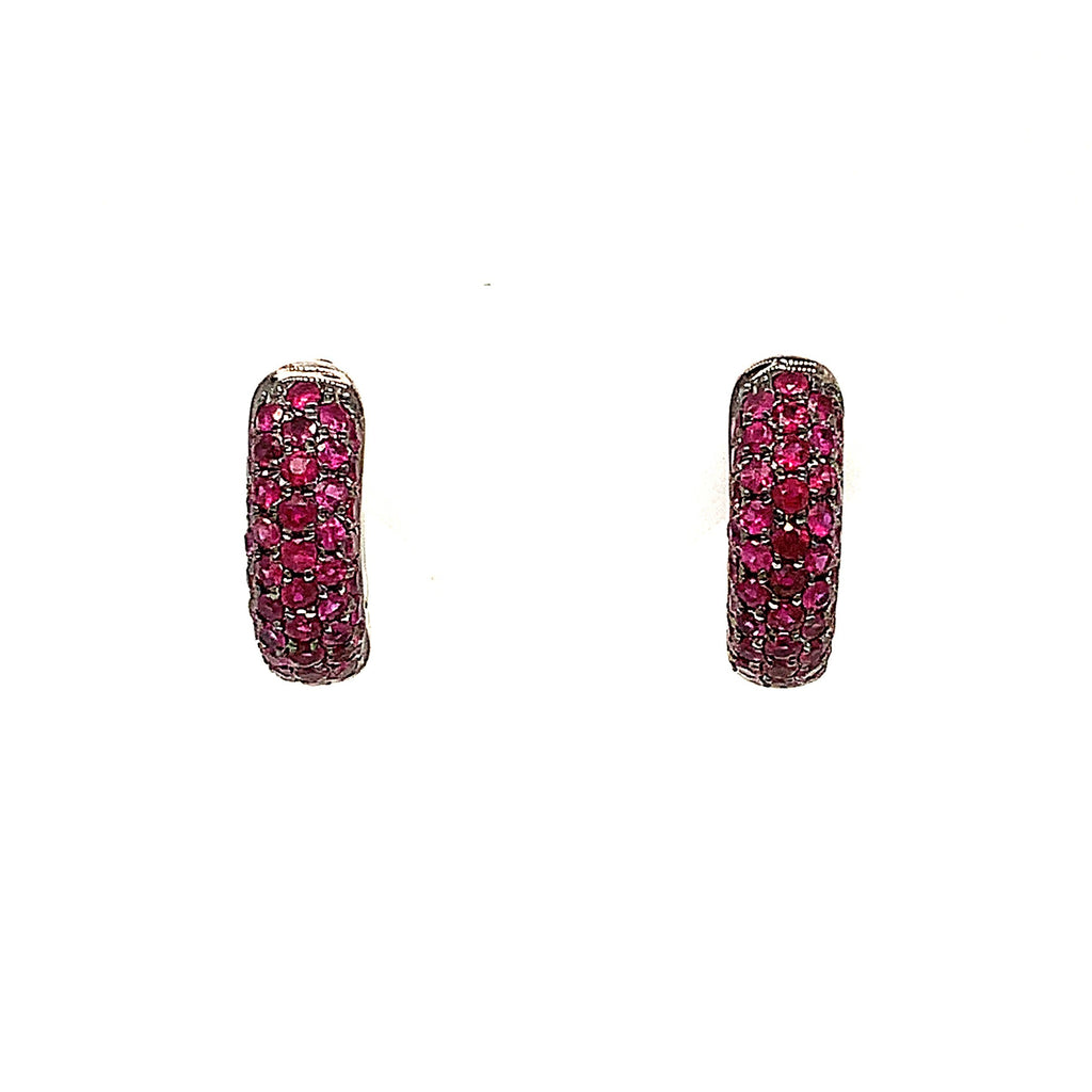 afarin collection pavé ruby huggies earring 18k white gold and black rhodium finished